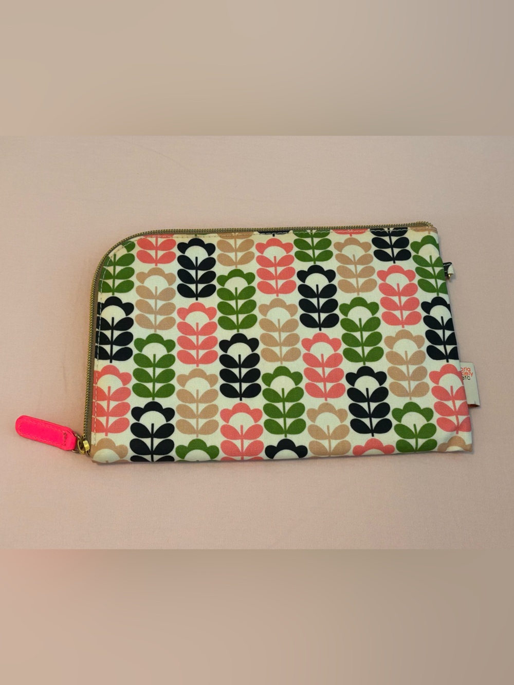 Orla Kiely Zip Pouch in Pink, Green & Black Sweet Pea Print